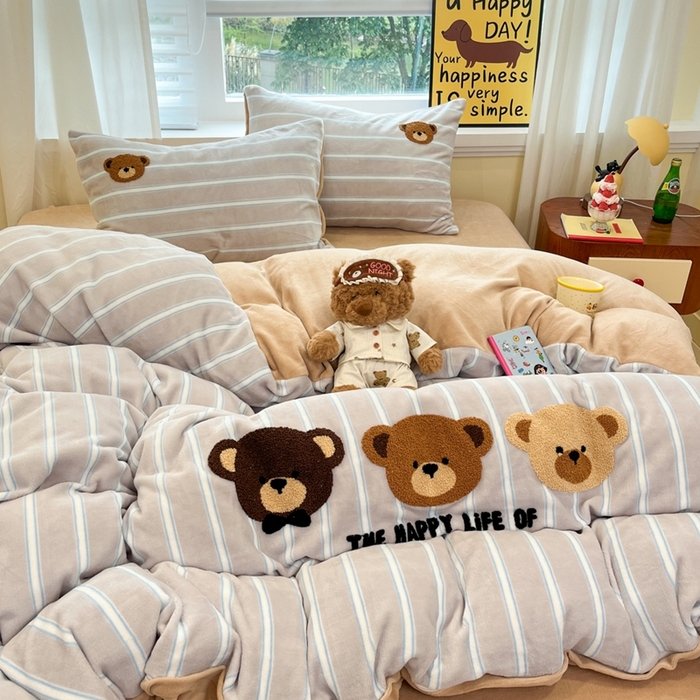 91家纺网 家纺一手货源 找家纺 （总）首尔家纺 2025新款牛奶绒卡通毛巾绣印加绣系列四件套