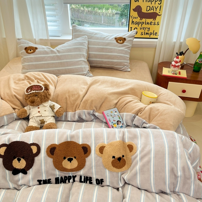 91家纺网 家纺一手货源 找家纺 （总）首尔家纺 2025新款牛奶绒卡通毛巾绣印加绣系列四件套