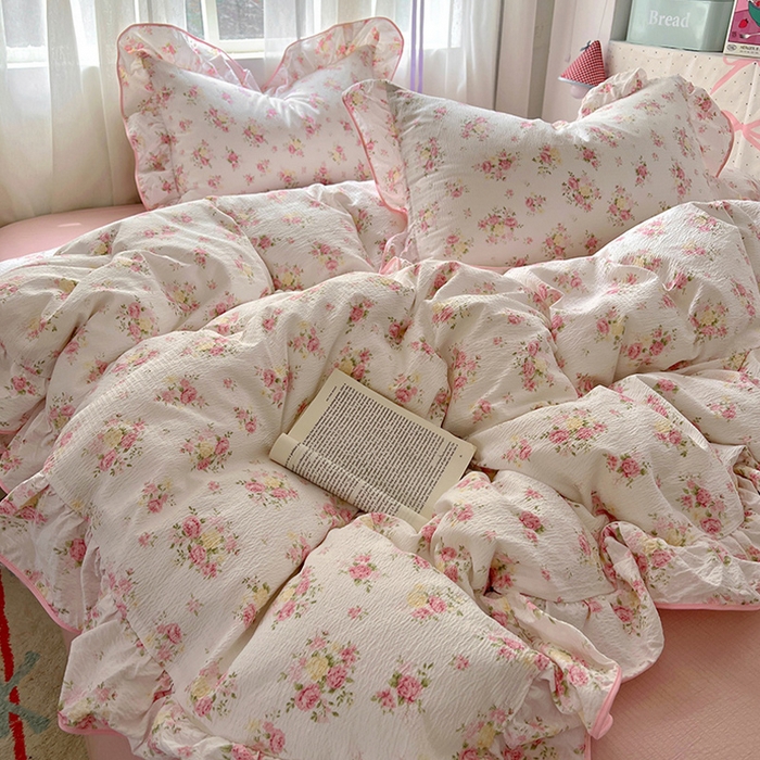 91家纺网 家纺一手货源 找家纺 春光里 2025新款亲肤舒适云感双层纱花边四件套 风格二（提供买家秀） 夭夭