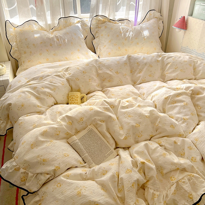 91家纺网 家纺一手货源 找家纺 春光里 2025新款亲肤舒适云感双层纱花边四件套 风格二（提供买家秀） 莹光