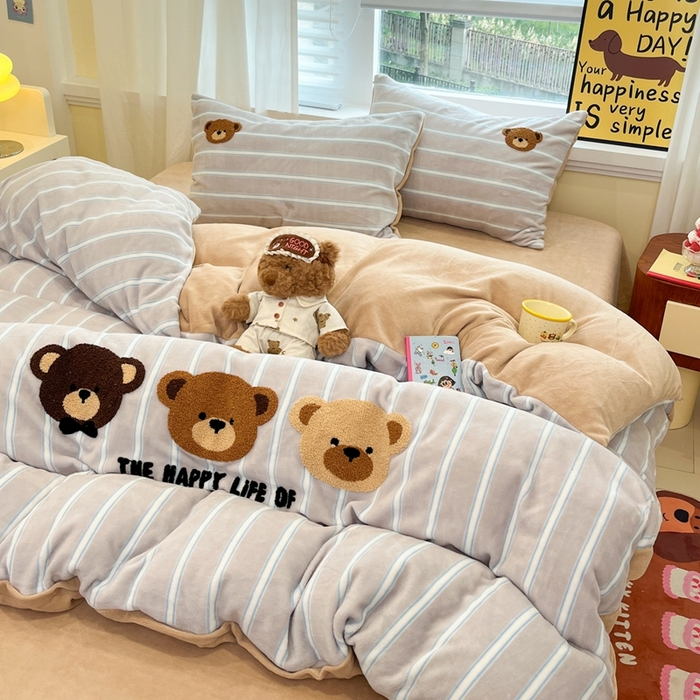 91家纺网 家纺一手货源 找家纺 （总）首尔家纺 2025新款牛奶绒卡通毛巾绣印加绣系列四件套