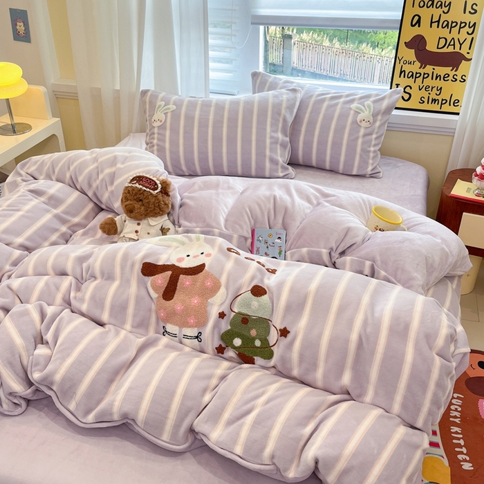 91家纺网 家纺一手货源 找家纺 （总）首尔家纺 2025新款牛奶绒卡通毛巾绣印加绣系列四件套