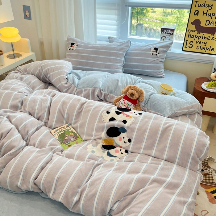 91家纺网 家纺一手货源 找家纺 （总）首尔家纺 2025新款牛奶绒卡通毛巾绣印加绣系列四件套