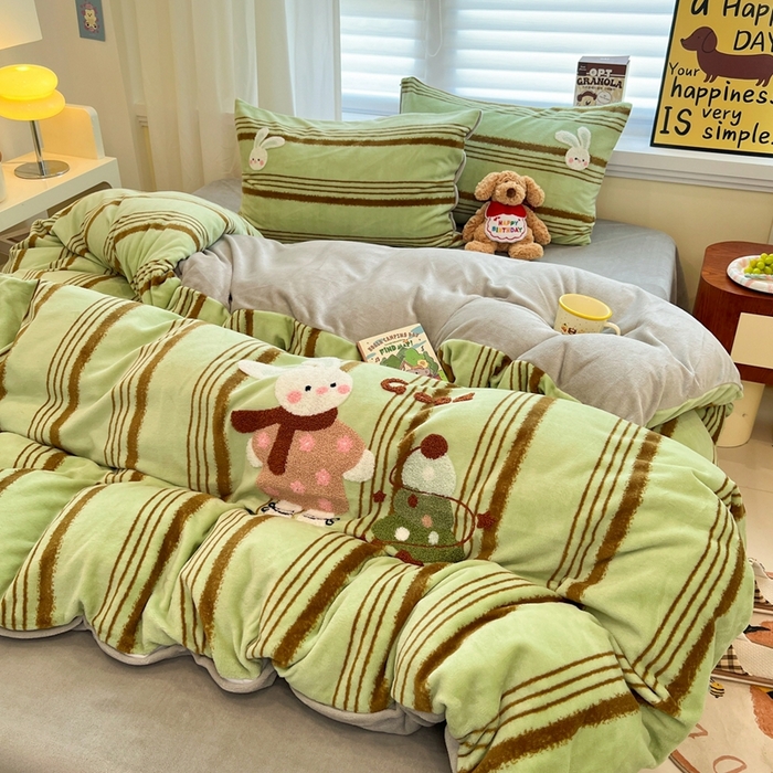 91家纺网 家纺一手货源 找家纺 （总）首尔家纺 2025新款牛奶绒卡通毛巾绣印加绣系列四件套