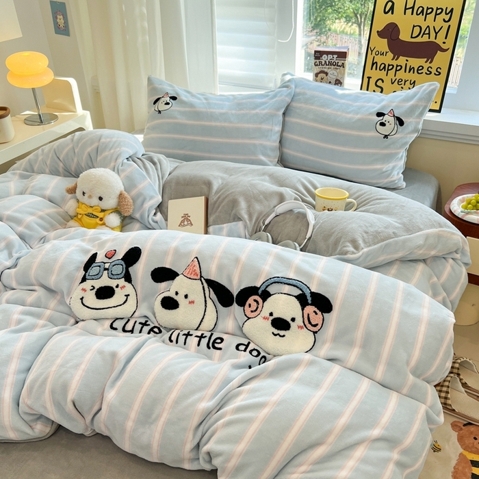 91家纺网 家纺一手货源 找家纺 （总）首尔家纺 2025新款牛奶绒卡通毛巾绣印加绣系列四件套