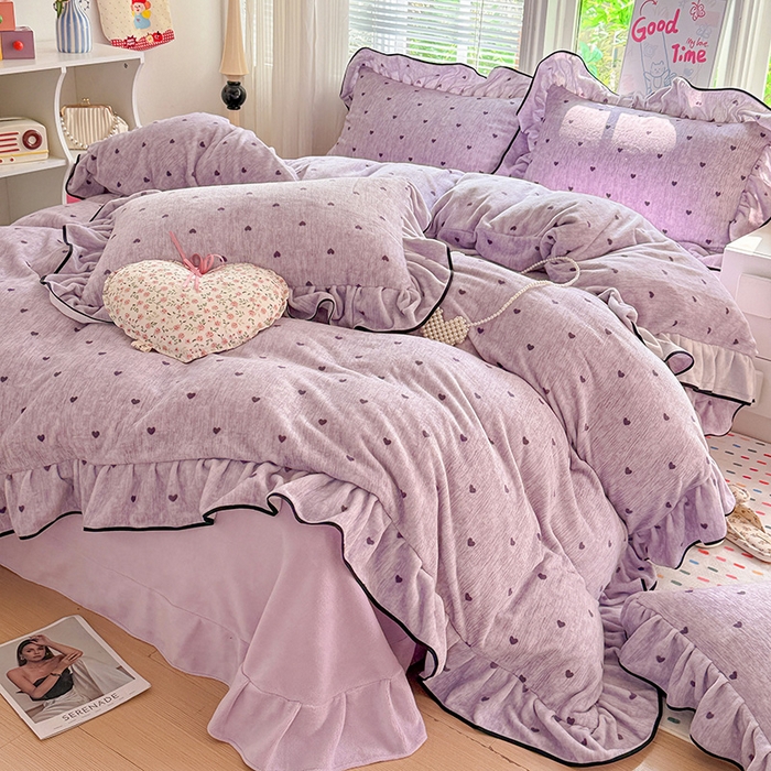 91家纺网 家纺一手货源 找家纺 （总）梦莱斯 2025新款加厚保暖双面牛奶绒四件套-黑色花边款