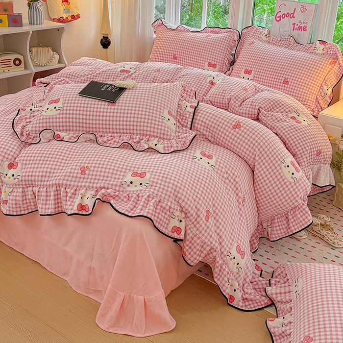 91家纺网 家纺一手货源 找家纺 （总）梦莱斯 2025新款加厚保暖双面牛奶绒四件套-黑色花边款