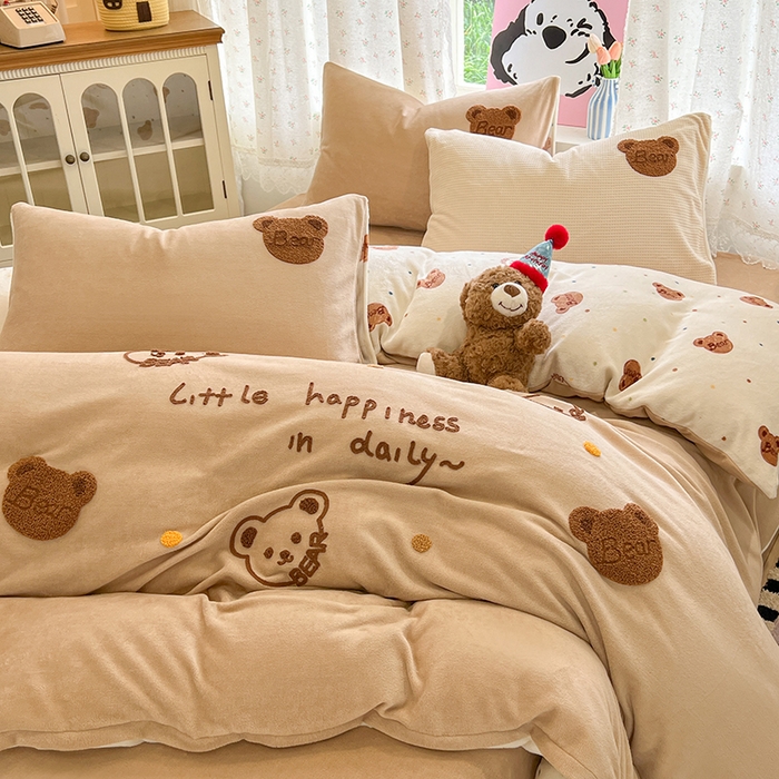 眠博士 2025新款牛奶绒毛巾绣四件套 牛奶绒毛巾绣-熊熊