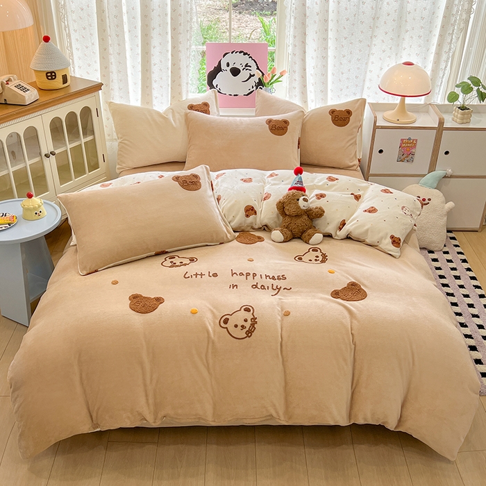 91家纺网 家纺一手货源 找家纺 眠博士 2025新款牛奶绒毛巾绣四件套 牛奶绒毛巾绣-熊熊