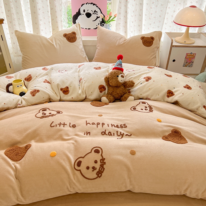 91家纺网 家纺一手货源 找家纺 眠博士 2025新款牛奶绒毛巾绣四件套 牛奶绒毛巾绣-熊熊