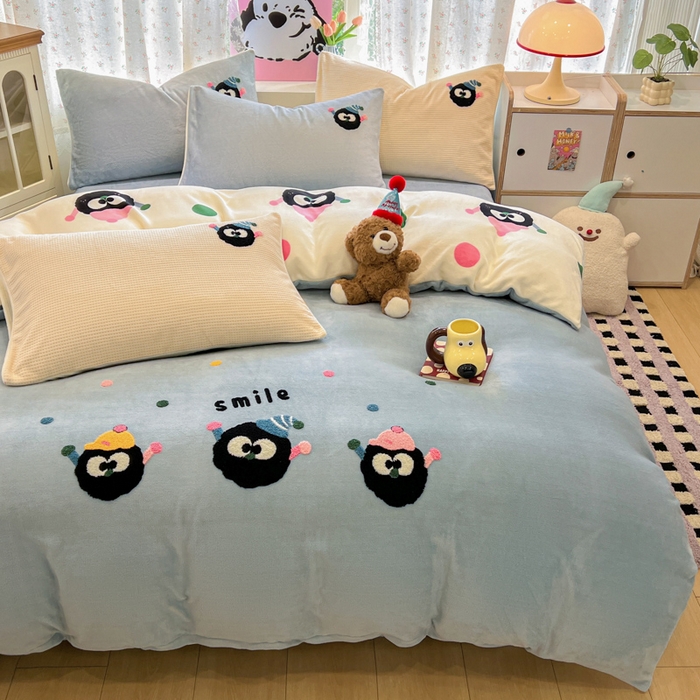 91家纺网 家纺一手货源 找家纺 眠博士 2025新款牛奶绒毛巾绣四件套 牛奶绒毛巾绣-闹闹