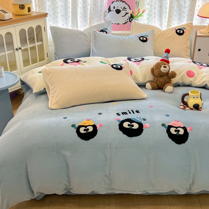 91家纺网 家纺一手货源 找家纺 眠博士 2025新款牛奶绒毛巾绣四件套 牛奶绒毛巾绣-闹闹