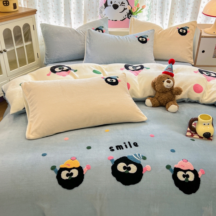 91家纺网 家纺一手货源 找家纺 眠博士 2025新款牛奶绒毛巾绣四件套 牛奶绒毛巾绣-闹闹