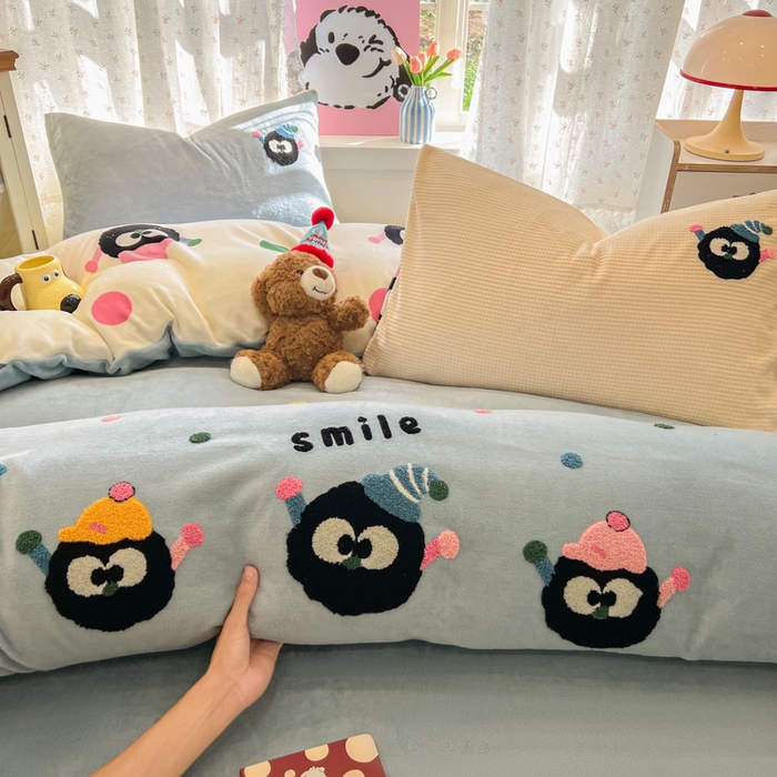 91家纺网 家纺一手货源 找家纺 眠博士 2025新款牛奶绒毛巾绣四件套 牛奶绒毛巾绣-闹闹