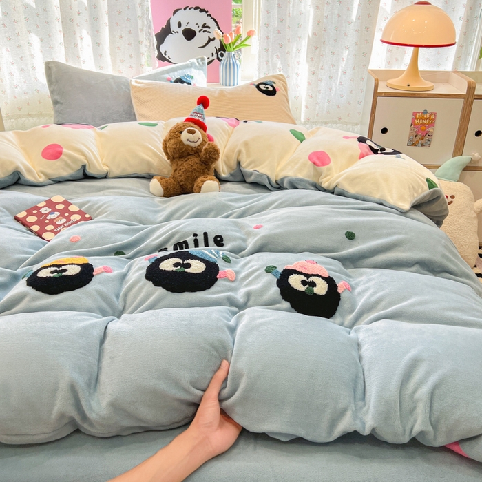 91家纺网 家纺一手货源 找家纺 眠博士 2025新款牛奶绒毛巾绣四件套 牛奶绒毛巾绣-闹闹