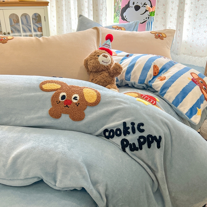 眠博士 2025新款牛奶绒毛巾绣四件套 牛奶绒毛巾绣-汪汪