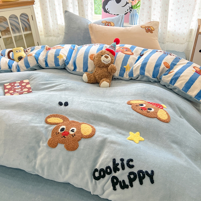 91家纺网 家纺一手货源 找家纺 眠博士 2025新款牛奶绒毛巾绣四件套 牛奶绒毛巾绣-汪汪