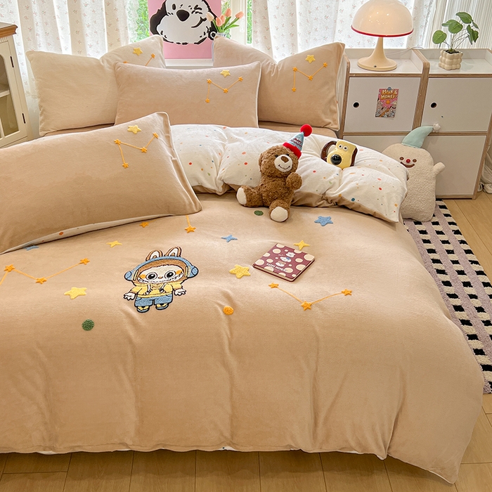 91家纺网 家纺一手货源 找家纺 眠博士 2025新款牛奶绒毛巾绣四件套 牛奶绒毛巾绣-布布