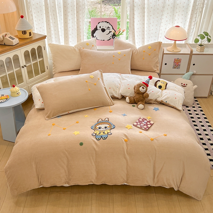 91家纺网 家纺一手货源 找家纺 眠博士 2025新款牛奶绒毛巾绣四件套 牛奶绒毛巾绣-布布