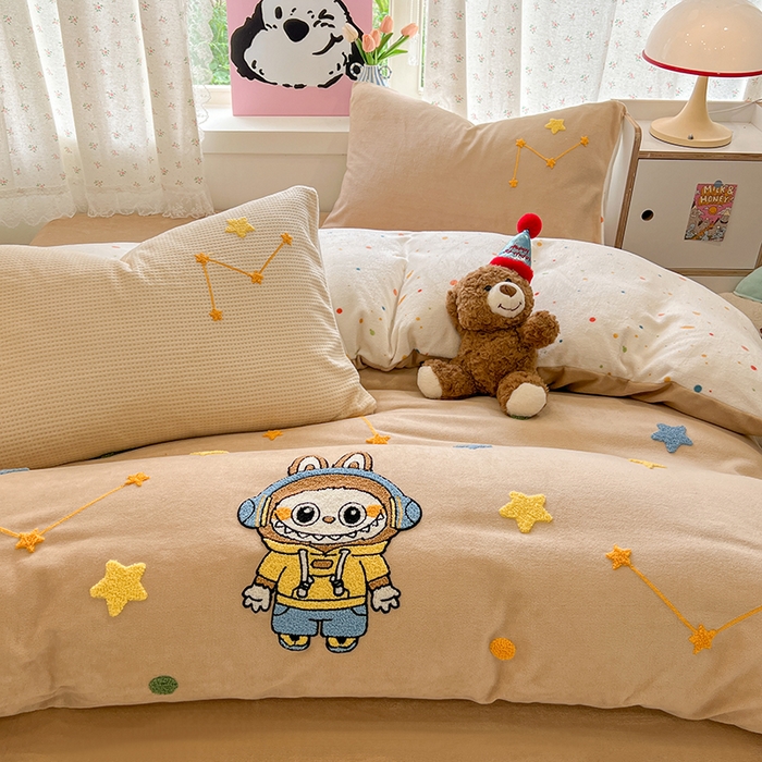 91家纺网 家纺一手货源 找家纺 眠博士 2025新款牛奶绒毛巾绣四件套 牛奶绒毛巾绣-布布