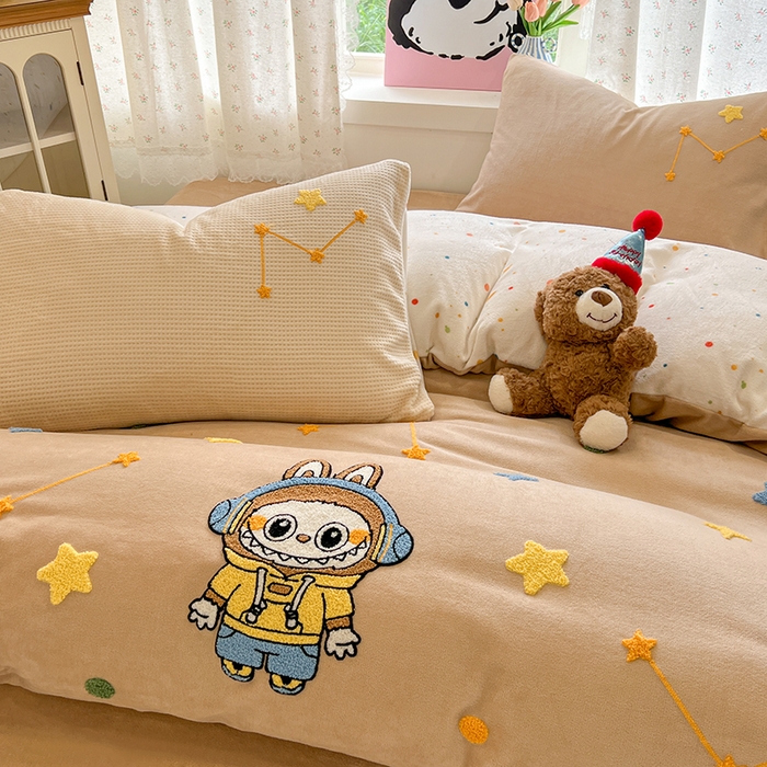 91家纺网 家纺一手货源 找家纺 眠博士 2025新款牛奶绒毛巾绣四件套 牛奶绒毛巾绣-布布