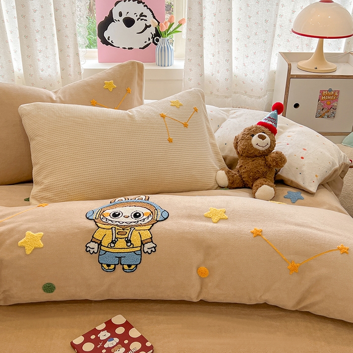 91家纺网 家纺一手货源 找家纺 眠博士 2025新款牛奶绒毛巾绣四件套 牛奶绒毛巾绣-布布