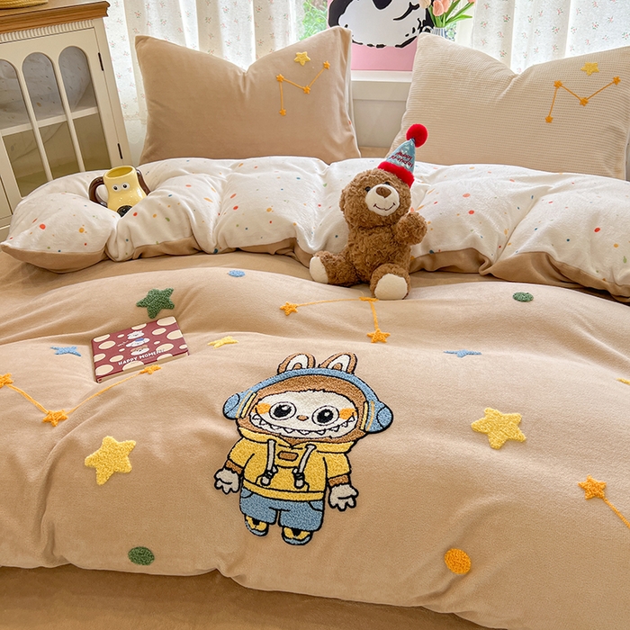 91家纺网 家纺一手货源 找家纺 眠博士 2025新款牛奶绒毛巾绣四件套 牛奶绒毛巾绣-布布