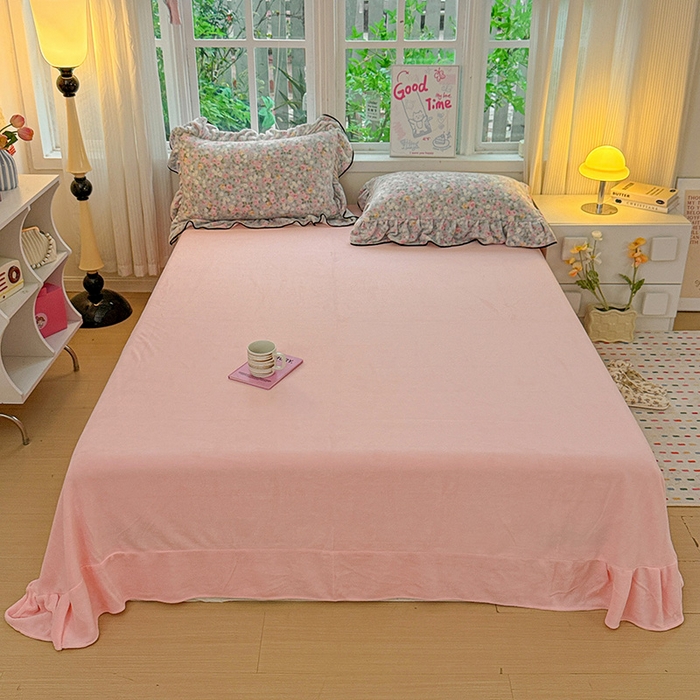 91家纺网 家纺一手货源 找家纺 梦莱斯 2025新款加厚保暖双面牛奶绒四件套-黑色花边款 春不晚