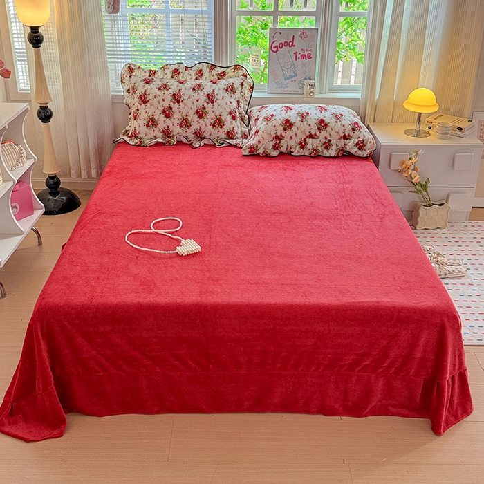 91家纺网 家纺一手货源 找家纺 梦莱斯 2025新款加厚保暖双面牛奶绒四件套-黑色花边款 玫瑰之约 - 白