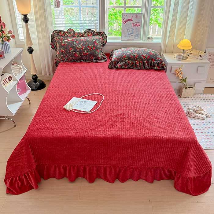 91家纺网 家纺一手货源 找家纺 梦莱斯 2025新款加厚保暖双面牛奶绒四件套-黑色花边款 玫瑰之约 - 黑