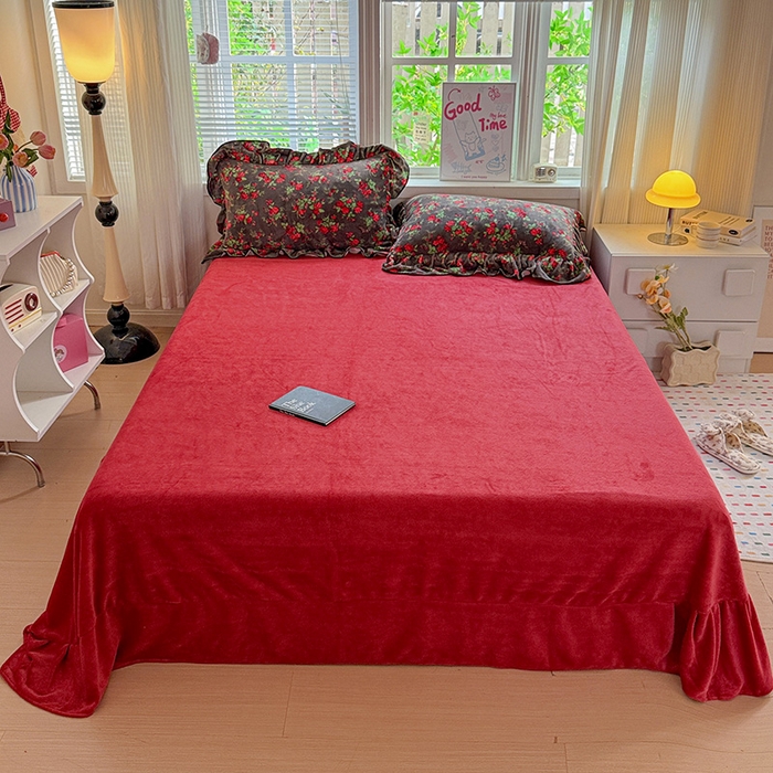 91家纺网 家纺一手货源 找家纺 梦莱斯 2025新款加厚保暖双面牛奶绒四件套-黑色花边款 玫瑰之约 - 黑