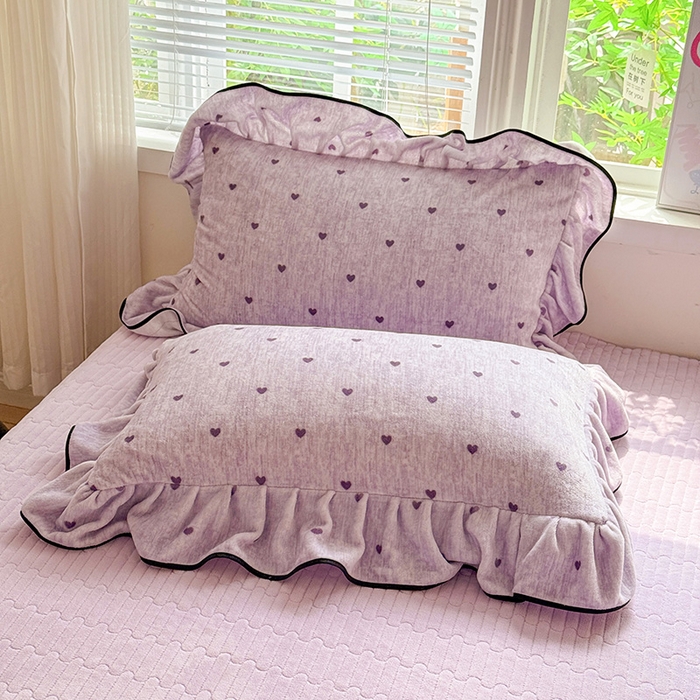 91家纺网 家纺一手货源 找家纺 梦莱斯 2025新款加厚保暖双面牛奶绒四件套-黑色花边款 心动-紫