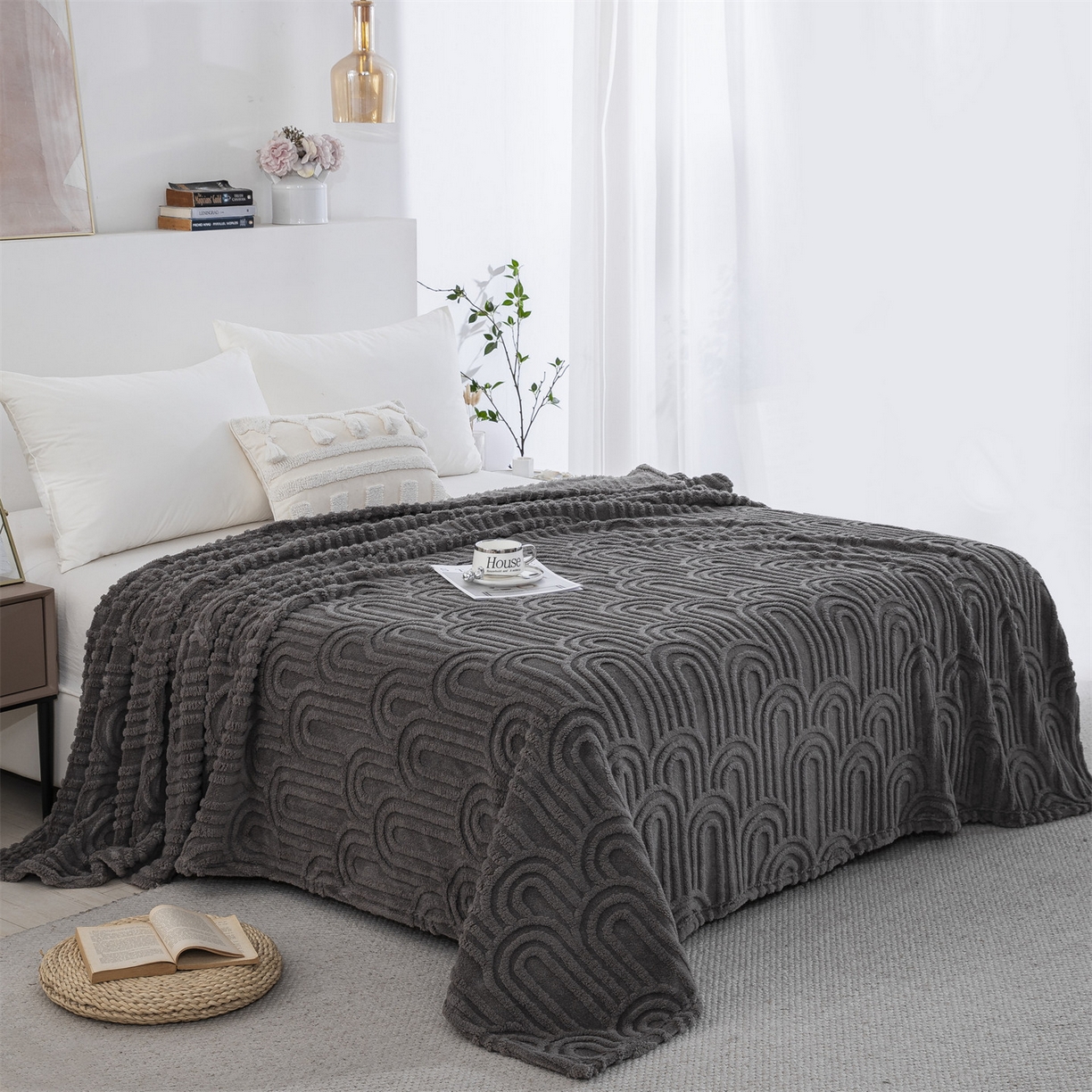 91家纺网 家纺一手货源 找家纺 （总）一左一右 2025秋冬新款280克高克重单层双面提花塔芙绒毛毯舒棉绒毯多功能毯子外贸跨境电商-小拱门