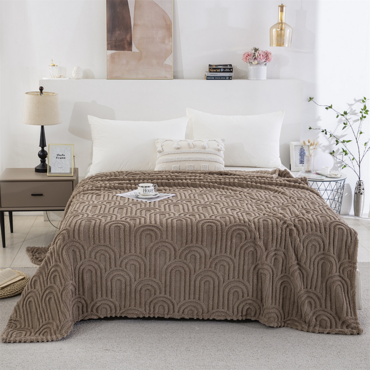 91家纺网 家纺一手货源 找家纺 （总）一左一右 2025秋冬新款280克高克重单层双面提花塔芙绒毛毯舒棉绒毯多功能毯子外贸跨境电商-小拱门