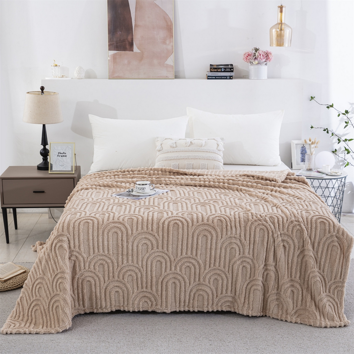 91家纺网 家纺一手货源 找家纺 （总）一左一右 2025秋冬新款280克高克重单层双面提花塔芙绒毛毯舒棉绒毯多功能毯子外贸跨境电商-小拱门