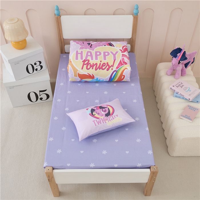 91家纺网 家纺一手货源 找家纺 百利卡通（原迪士尼家纺） 2025新款正版授权小马宝莉全棉数码印花幼儿园童被套装 快乐派对T