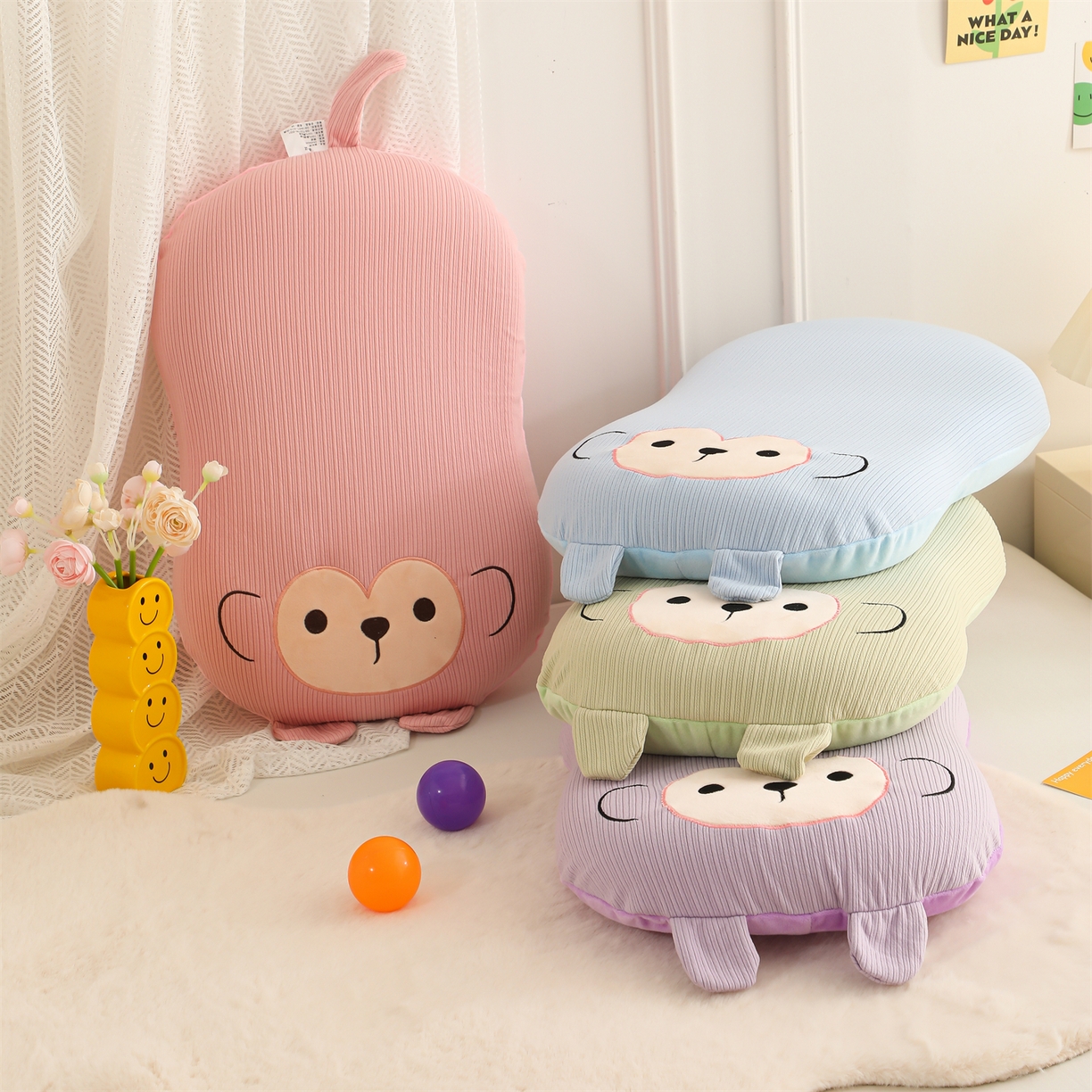 91家纺网 家纺一手货源 找家纺 （总）芯洲 2025新款德绒月亮枕可爱动物小猴子款记忆枕卡通枕头枕芯