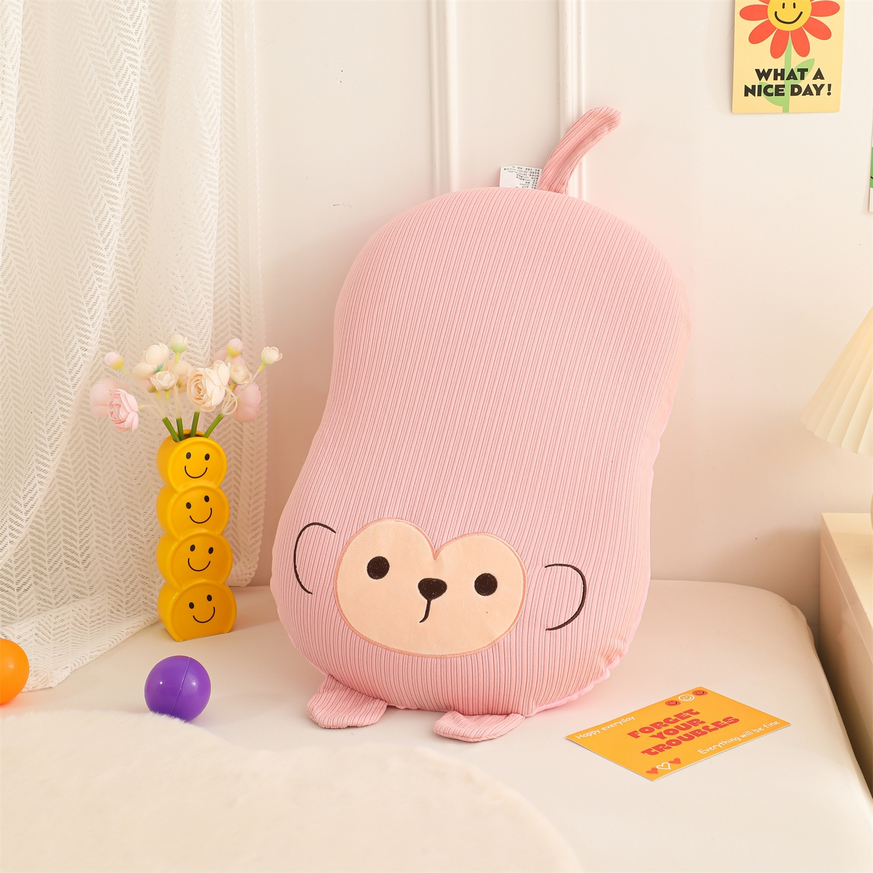 芯洲 2025新款德绒月亮枕可爱动物小猴子款记忆枕卡通枕头枕芯 顽皮猴-粉