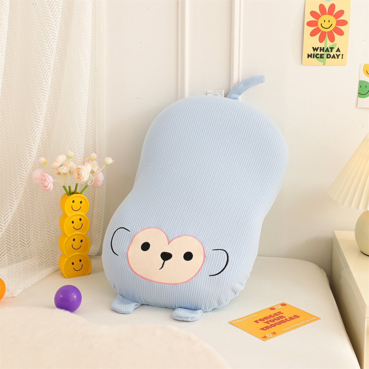 芯洲 2025新款德绒月亮枕可爱动物小猴子款记忆枕卡通枕头枕芯 顽皮猴-蓝