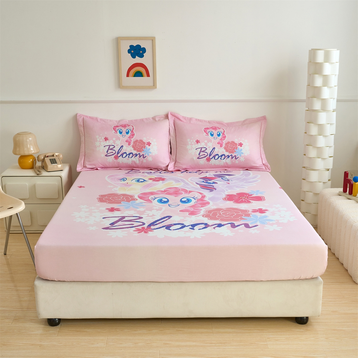 91家纺网 家纺一手货源 找家纺 （总）百利卡通（原迪士尼家纺） 2025新款全棉印花床笠枕套-小马宝莉