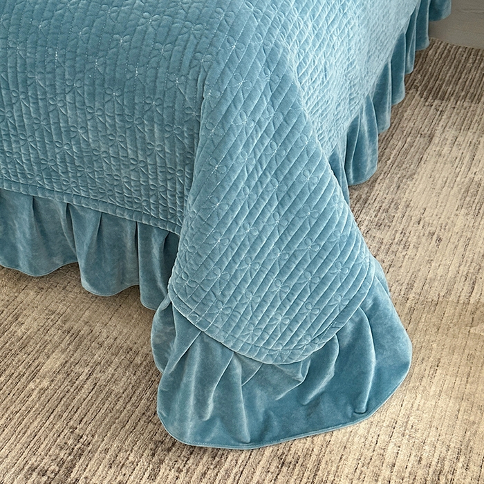 91家纺网 家纺一手货源 找家纺 代芙家纺 2025新款宝宝绒单件床盖 甜心-海蓝