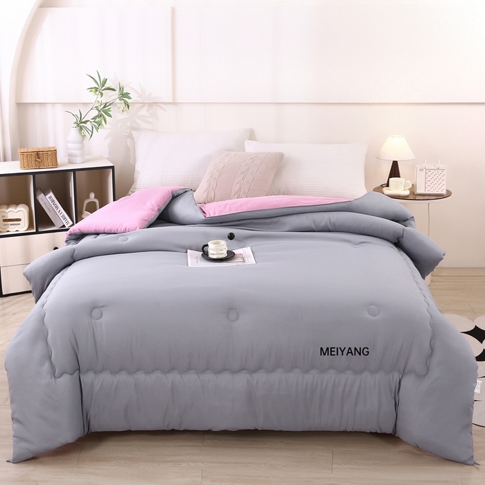 91家纺网 家纺一手货源 找家纺 简冠家纺 2025新款磨毛羽丝绒被被子被芯冬被春秋被 灰+紫