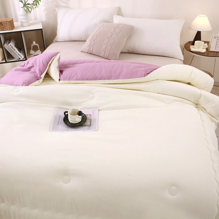 91家纺网 家纺一手货源 找家纺 简冠家纺 2025新款磨毛羽丝绒被被子被芯冬被春秋被 白+紫