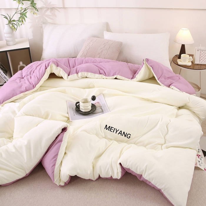 91家纺网 家纺一手货源 找家纺 简冠家纺 2025新款磨毛羽丝绒被被子被芯冬被春秋被 白+紫
