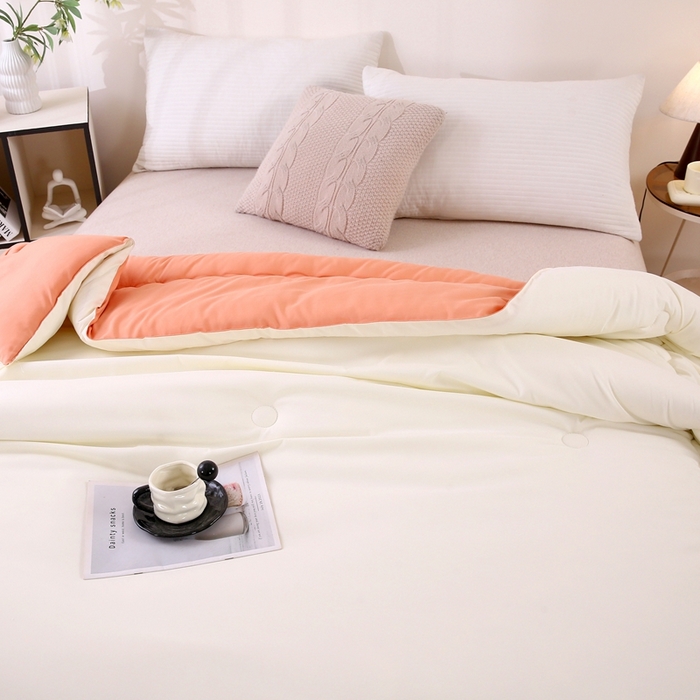 91家纺网 家纺一手货源 找家纺 简冠家纺 2025新款磨毛羽丝绒被被子被芯冬被春秋被 白+玉