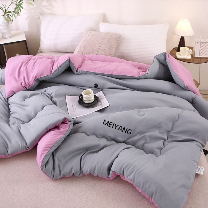 91家纺网 家纺一手货源 找家纺 简冠家纺 2025新款磨毛羽丝绒被被子被芯冬被春秋被 灰+紫
