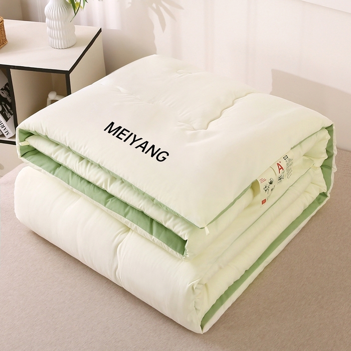 91家纺网 家纺一手货源 找家纺 简冠家纺 2025新款磨毛羽丝绒被被子被芯冬被春秋被 白+绿
