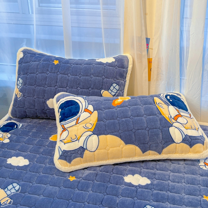 91家纺网 家纺一手货源 找家纺 梵朴 2025新款牛奶绒夹棉床垫床褥加厚珊瑚绒床护垫-印花系列（大床图） 宇宙太空人