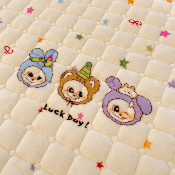 91家纺网 家纺一手货源 找家纺 梵朴 2025新款牛奶绒夹棉床垫床褥加厚珊瑚绒床护垫-印花系列（大床图） 三只布布