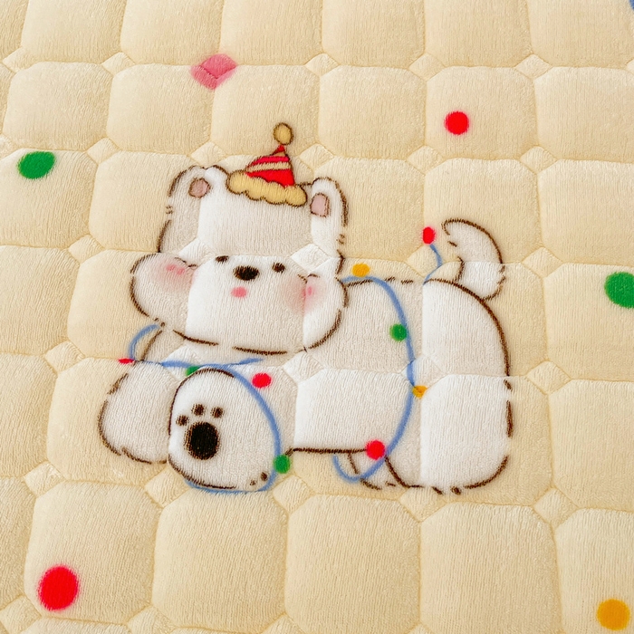 91家纺网 家纺一手货源 找家纺 梵朴 2025新款牛奶绒夹棉床垫床褥加厚珊瑚绒床护垫-印花系列（大床图） 彩点西高地